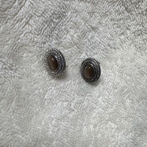 Elegant Silver and Brown Stone Earrings